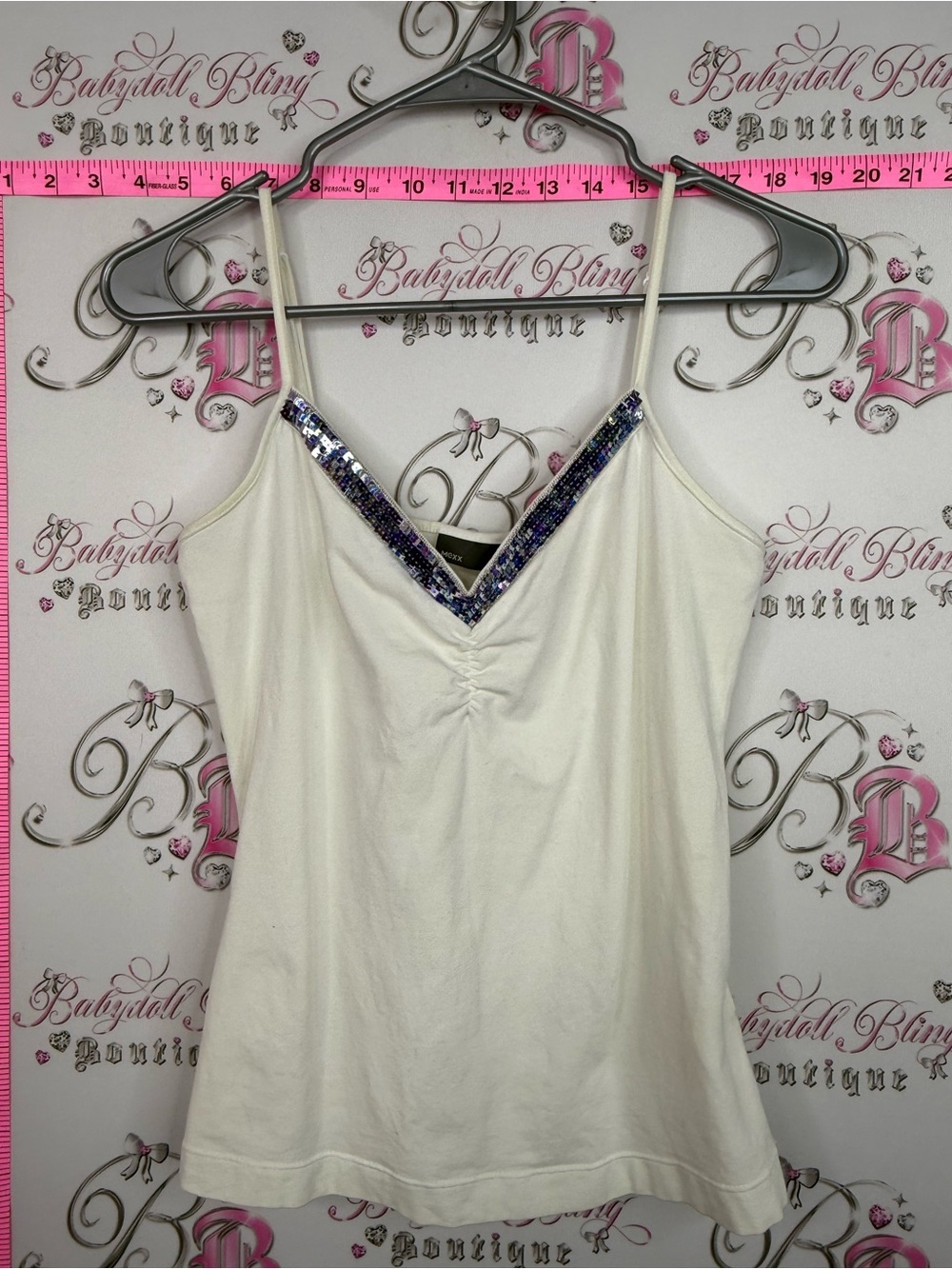 Mexx Cream Camisole with Blue & Purple Sequin V-Neck